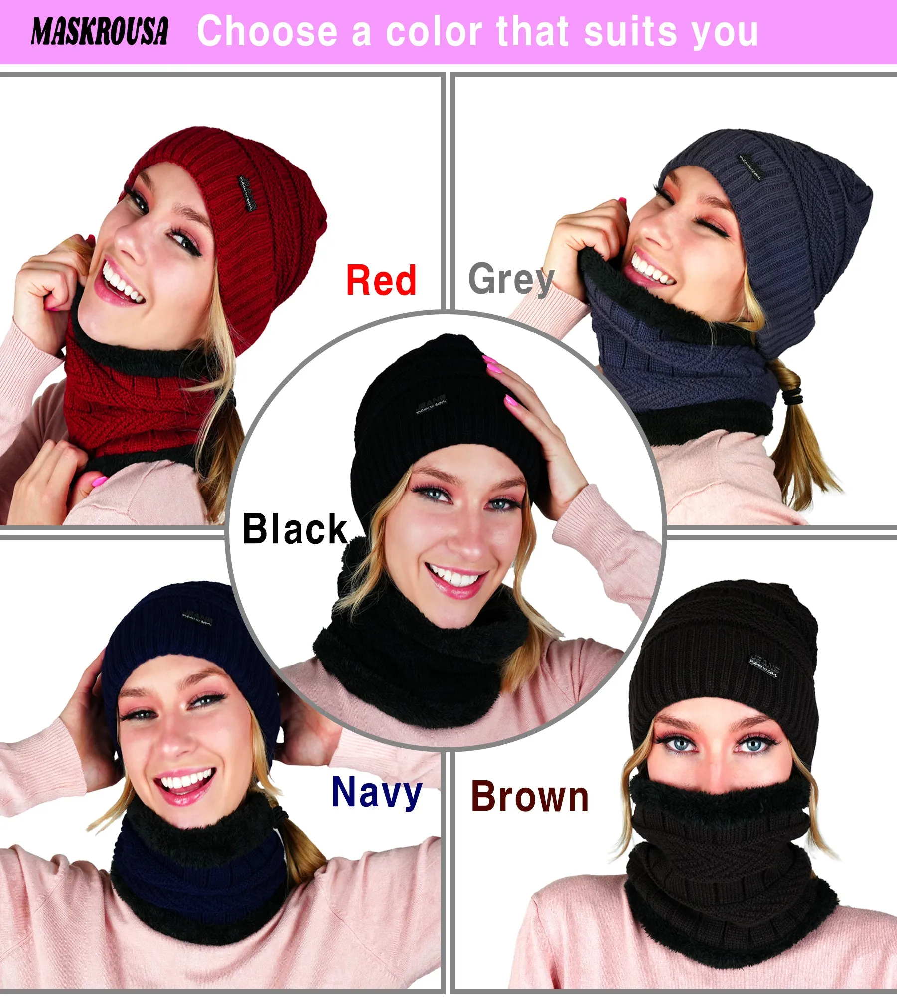 Winter Warm Knitted Beanie and Warm Scarf Set for Women - Brown Color