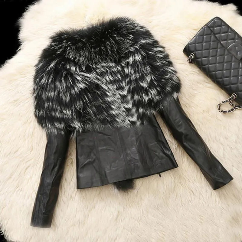 Women's Autumn/Winter Leather Jacket With Fur | Plus Size