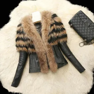 Women's Autumn/Winter Leather Jacket With Fur | Plus Size