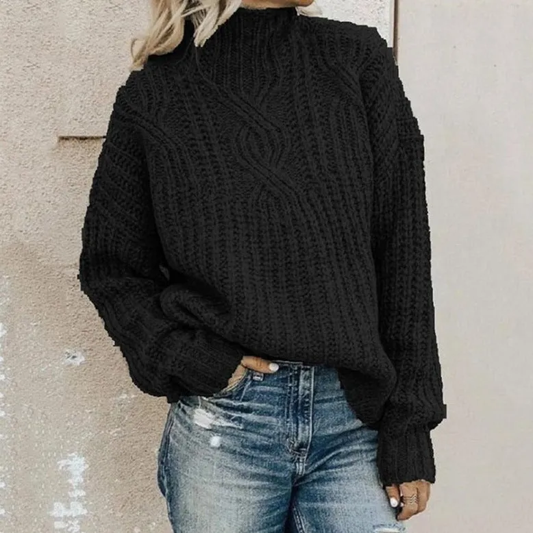 Women's Casual Knitted Pullover Sweatshirt with Turtleneck | Ideal for Autumn/Winter