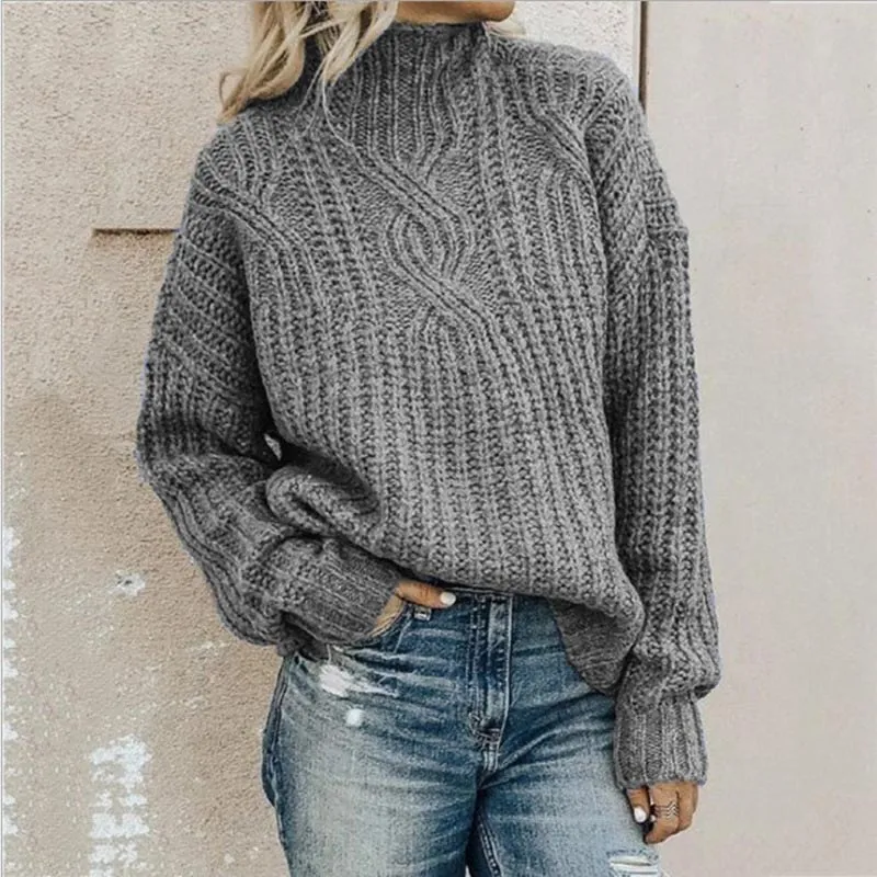 Women's Casual Knitted Pullover Sweatshirt with Turtleneck | Ideal for Autumn/Winter