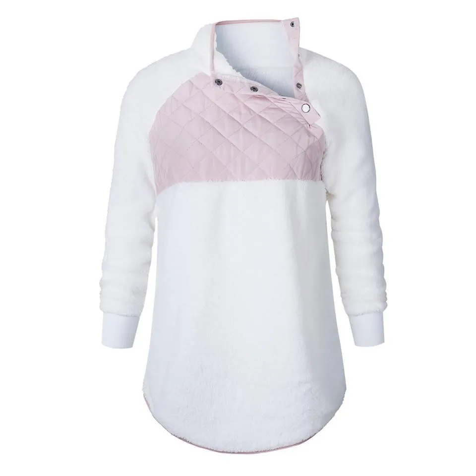 Women’s Pink/White Quilted Sherpa Pullover