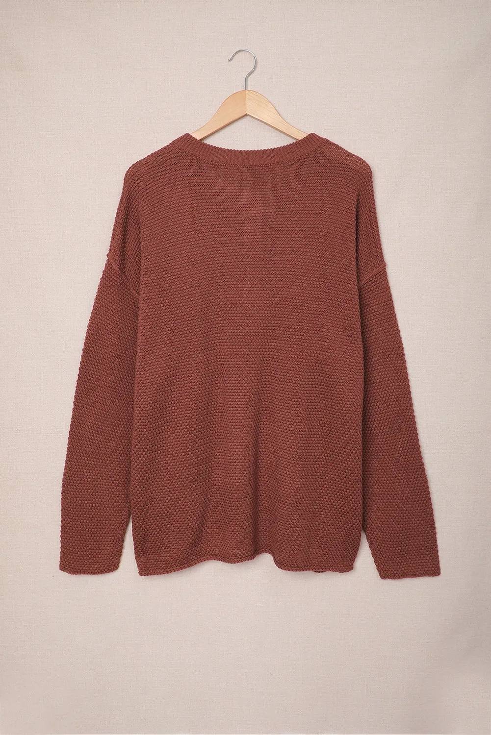 Women's Plain Buttoned Henley Sweater with Slit