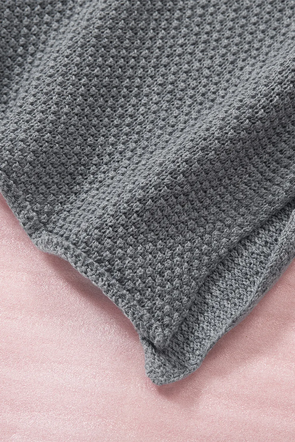 Women's Plain Buttoned Henley Sweater with Slit