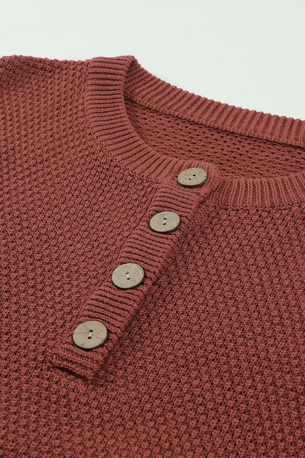 Women's Plain Buttoned Henley Sweater with Slit