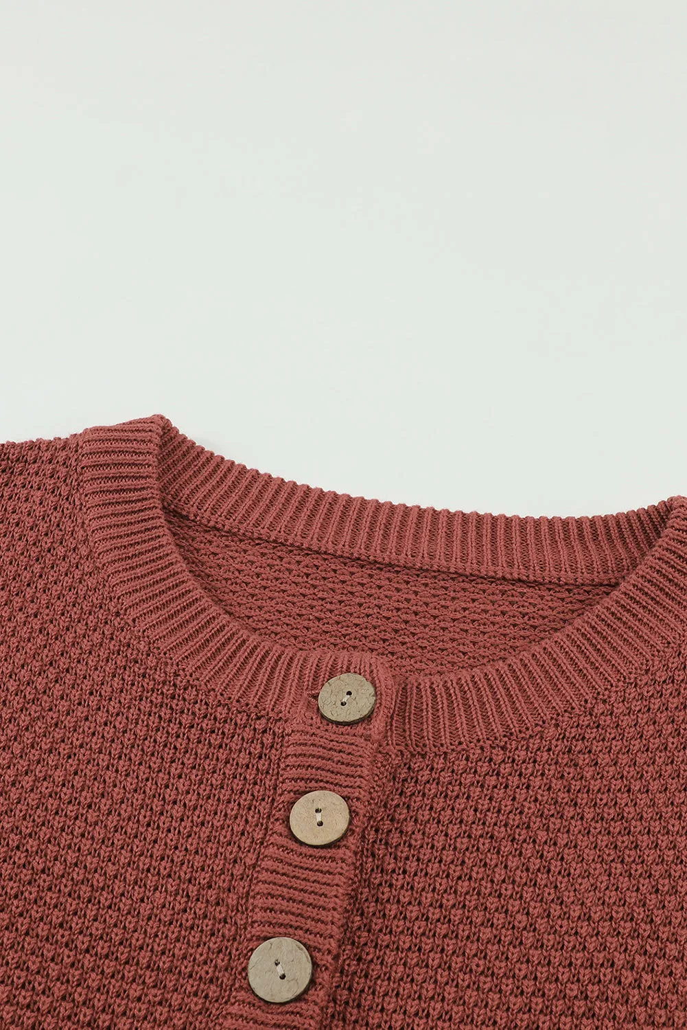 Women's Plain Buttoned Henley Sweater with Slit