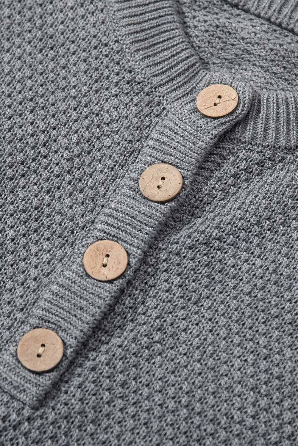 Women's Plain Buttoned Henley Sweater with Slit
