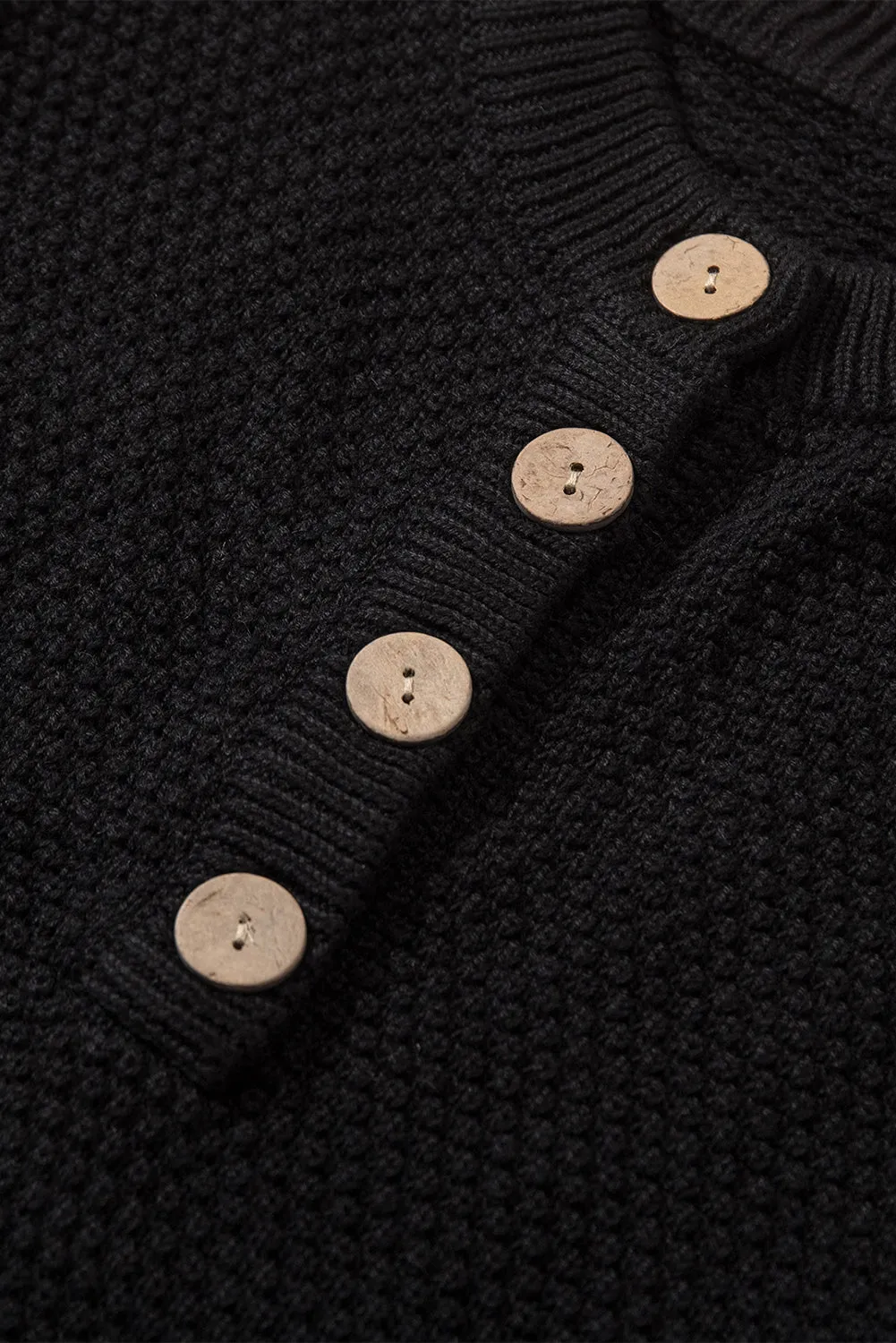 Women's Plain Buttoned Henley Sweater with Slit