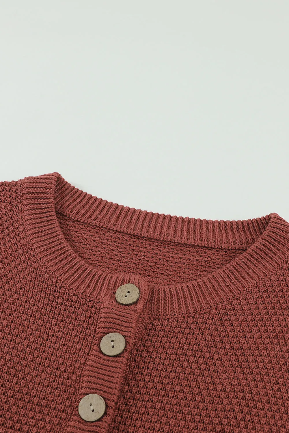 Women's Plain Buttoned Henley Sweater with Slit
