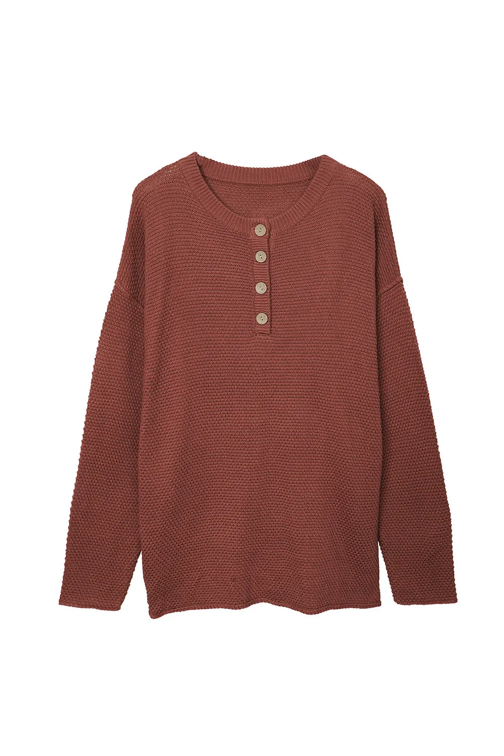 Women's Plain Buttoned Henley Sweater with Slit