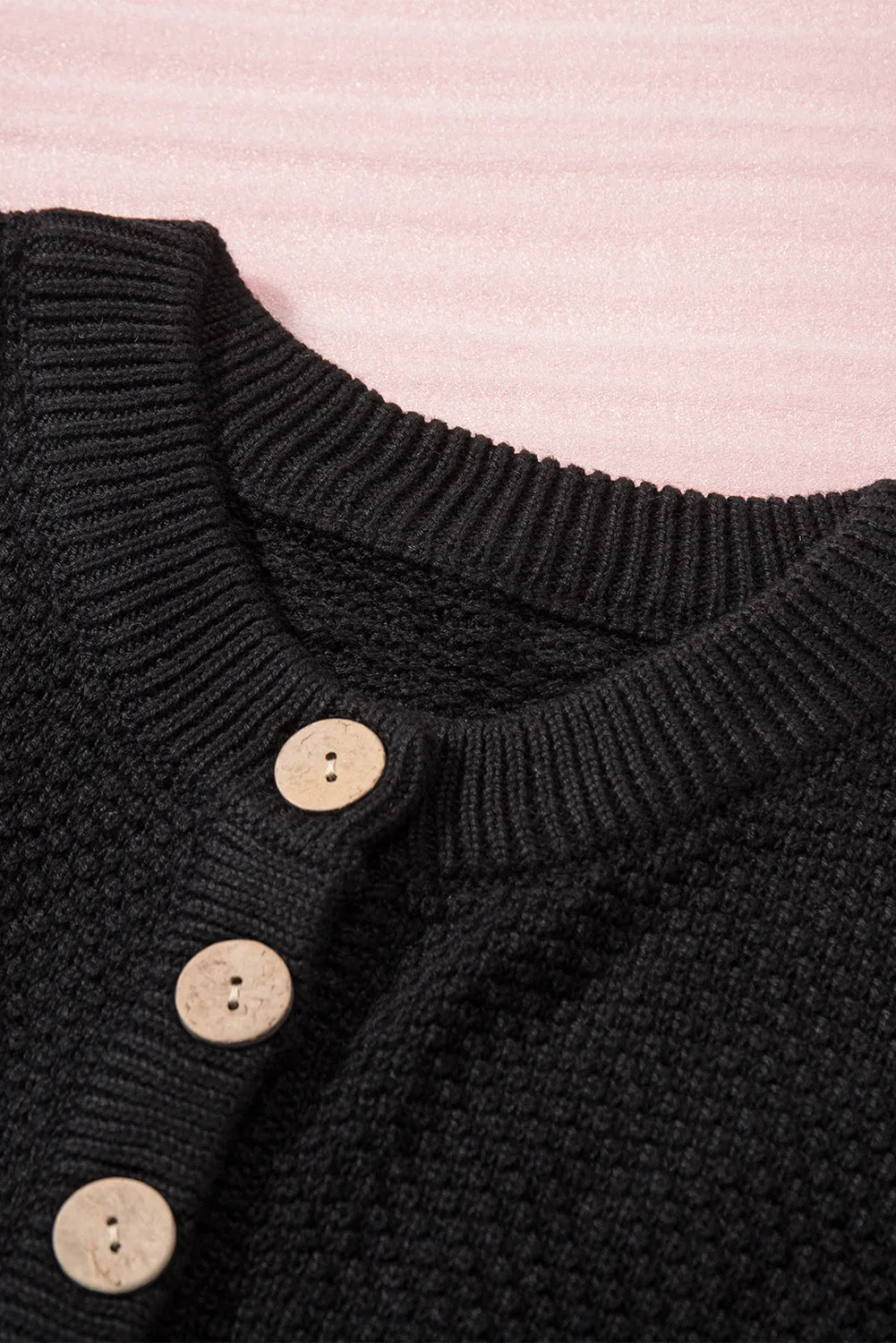 Women's Plain Buttoned Henley Sweater with Slit