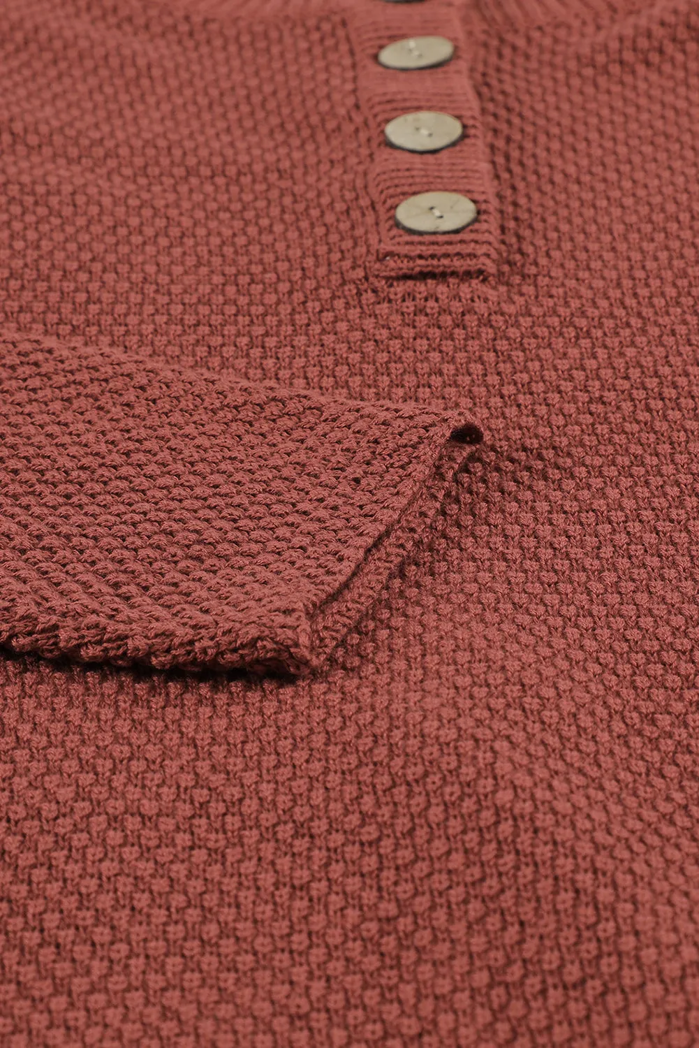Women's Plain Buttoned Henley Sweater with Slit