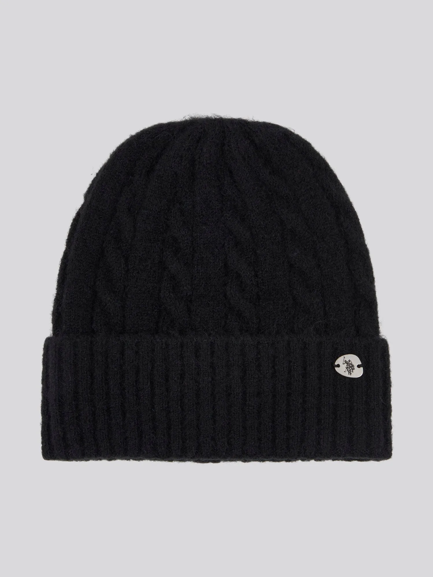 Womens Signature Cable Knit Beanie & Gloves Set in Black
