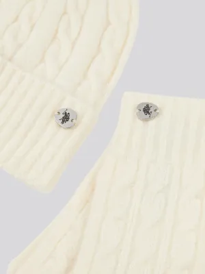 Womens Signature Cable Knit Beanie & Gloves Set in Marshmallow