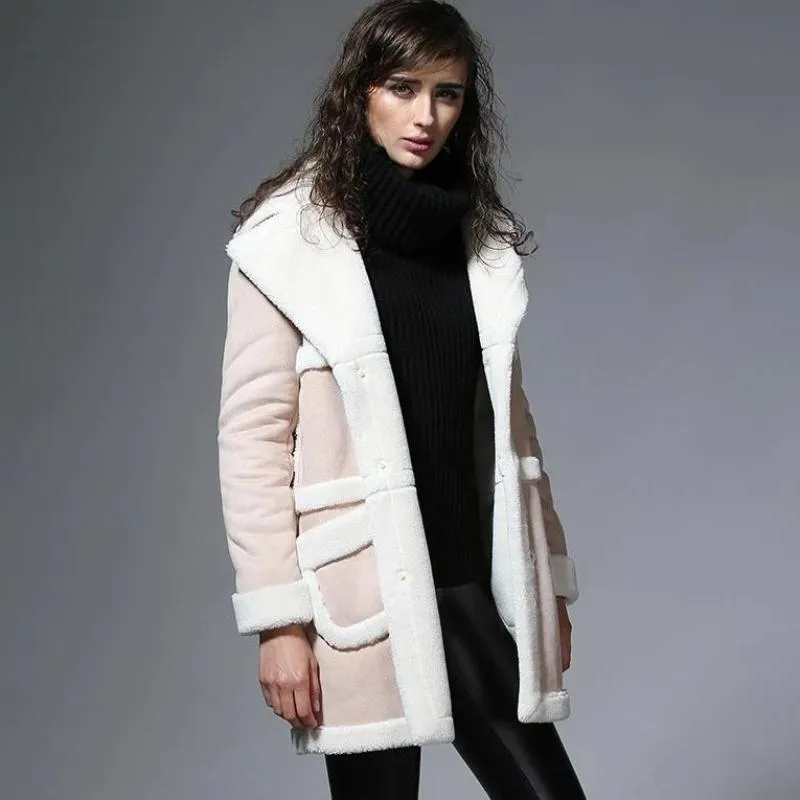 Women's Winter Casual Thick Faux Sheepskin Long Coat With Faux Fur