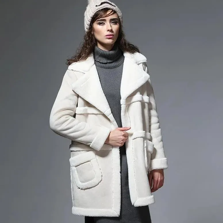 Women's Winter Casual Thick Faux Sheepskin Long Coat With Faux Fur