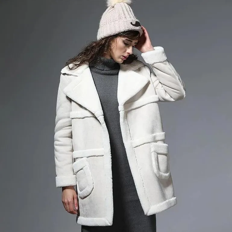 Women's Winter Casual Thick Faux Sheepskin Long Coat With Faux Fur