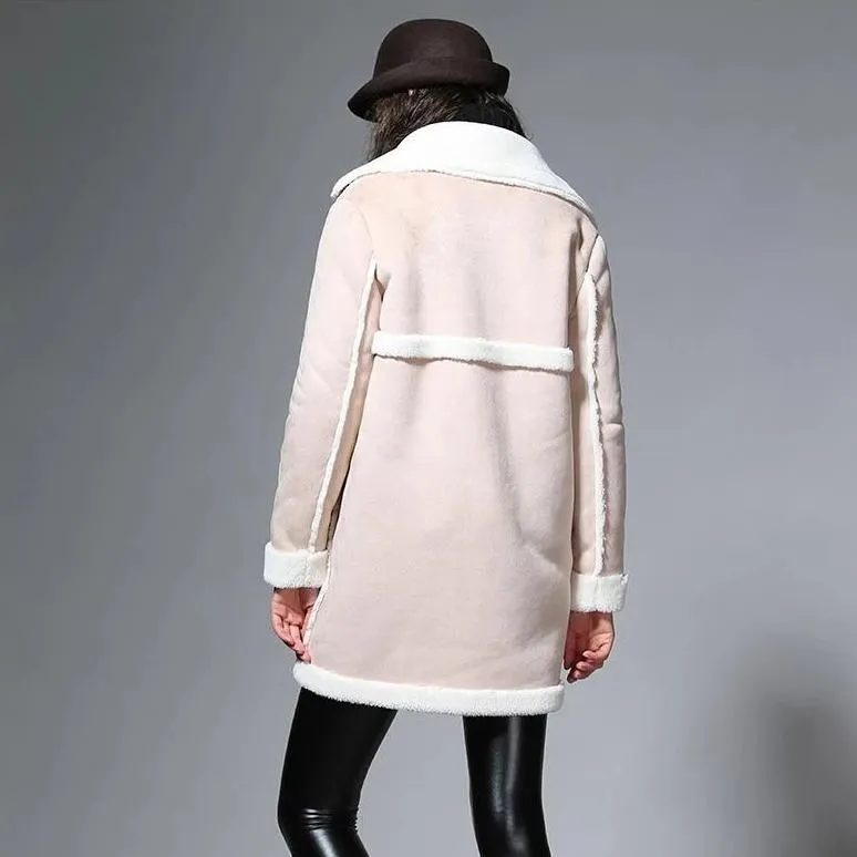 Women's Winter Casual Thick Faux Sheepskin Long Coat With Faux Fur