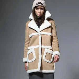 Women's Winter Casual Thick Faux Sheepskin Long Coat With Faux Fur