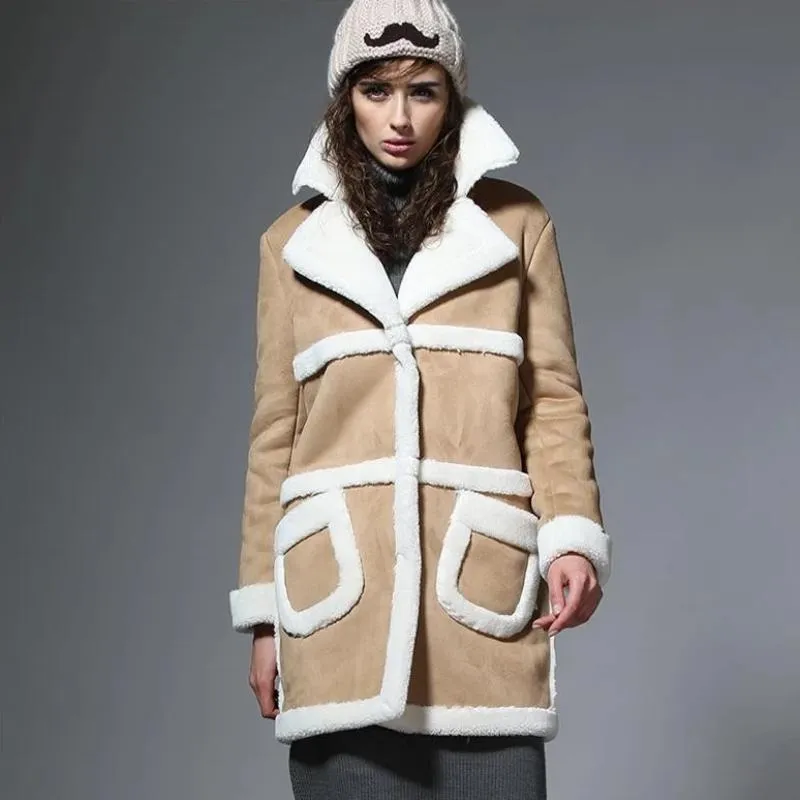 Women's Winter Casual Thick Faux Sheepskin Long Coat With Faux Fur