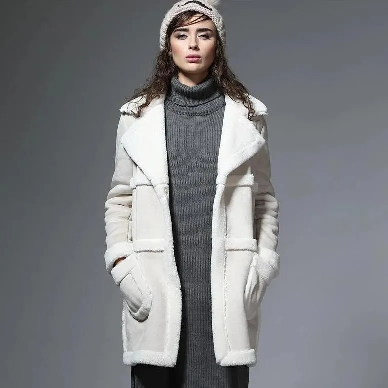 Women's Winter Casual Thick Faux Sheepskin Long Coat With Faux Fur