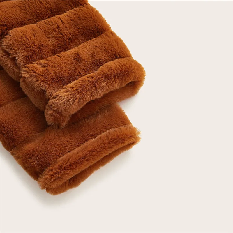 Women's Winter Faux Fur O-Neck Thick Long-Sleeved Coat