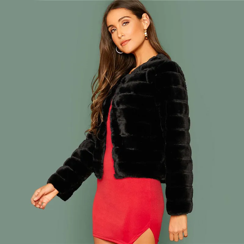 Women's Winter Faux Fur O-Neck Thick Long-Sleeved Coat