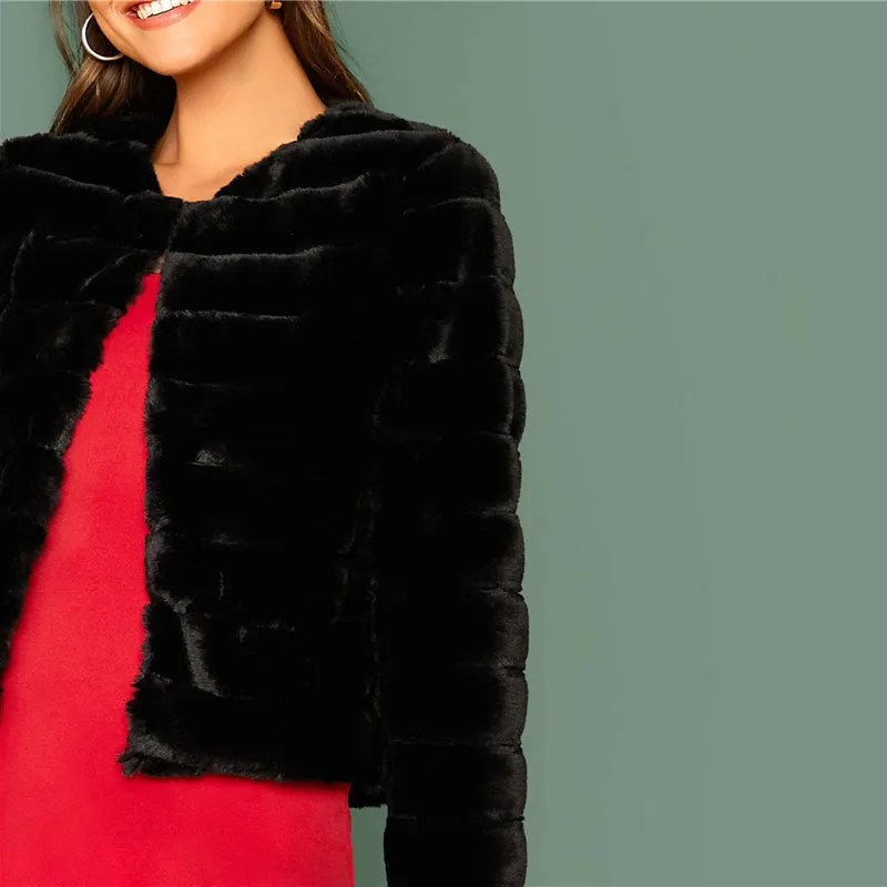 Women's Winter Faux Fur O-Neck Thick Long-Sleeved Coat