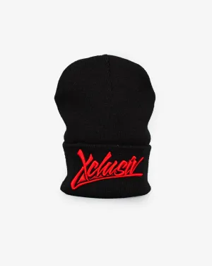 XCLUSIV BLACK AND RED SIGNATURE LOGO BEANIE